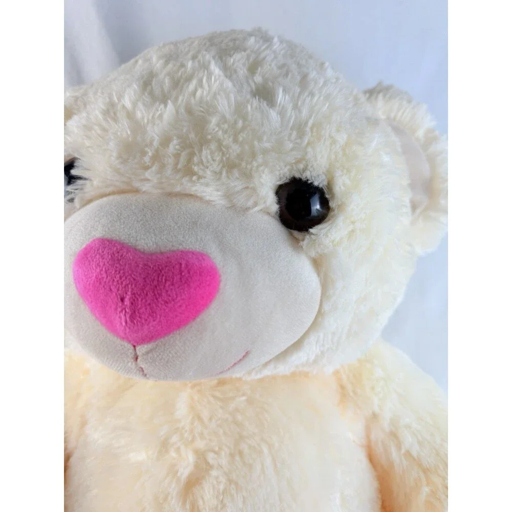 HugFun Teddy Bear Plush 21” Cream White Pink Heart Paws Soft Stuffed Animal